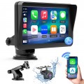 7 inch Touchscreen Car Stereo, Wireless Apple Carplay and Android Auto for All Vehicle, with 1080P Rear Camera、BT、FM、AUX、USB