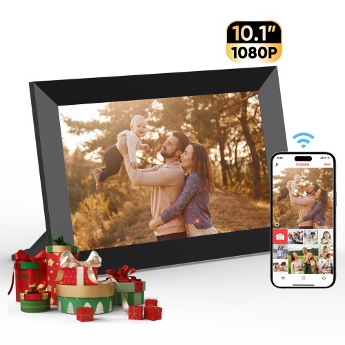 GCZ 10.1'' WiFi Digital Picture Frame, 1280*800 IPS HD Touch Screen, Smart Photo Frame with Built-in 16GB, Auto-Rotate, Share Photos/Videos via FRAMEO App