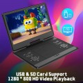14'' Rechargeable Portable DVD Player for Car with Swivel Screen and Remote Control, Support USB TF Card 1080P-Black