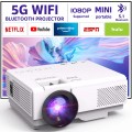 GCZ 1080P Projector with 5G WIFI and 5.1 Bluetooth, Full HD Movie Projector Support Sync Smart Phone by WIFI/ USB, 180'' Display For Home Theater