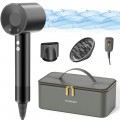 Hair Dryer with Diffuser and Travel Carrying Case, 160,000 RPM High Speed Ionic Blow Dryer with Magnetic Nozzle（Black）