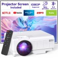DR.J Professional Mini Projector with Bluetooth 5.1 and 100" Screen, Full HD HDMI 1080P 170" Display Supported
